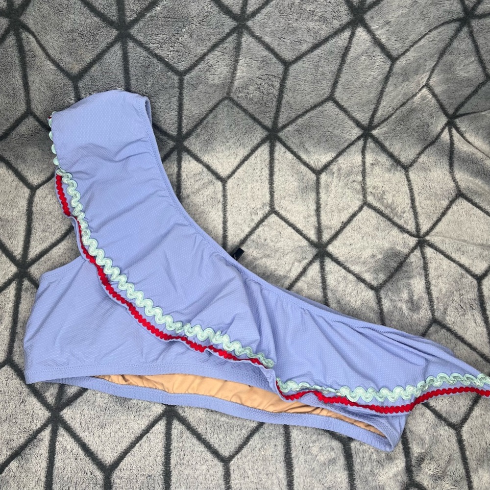 J. Crew Periwinkle Rick Rack One Shoulder Ruffle Bikini Top W - Picture 2 of 5